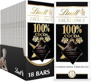 Lindt EXCELLENCE 100% Cocoa Dark Chocolate Bar, Dark Chocolate Candy, 1.7 oz. (18 Pack)