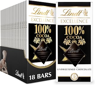 Lindt EXCELLENCE 100% Cocoa Dark Chocolate Bar, Dark Chocolate Candy, 1.7 oz. (18 Pack)