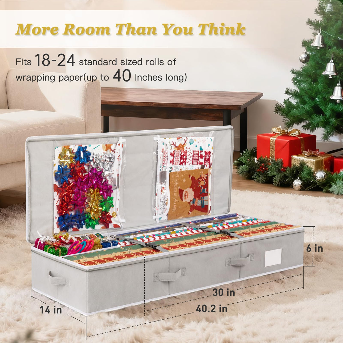 Criusia Wrapping Paper Storage Organizer, Fits 24 Rolls, Grey