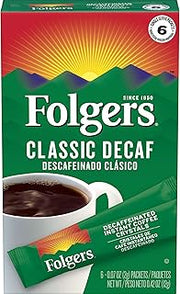 Folgers Classic Decaf Decaffeinated Instant Coffee Crystals, 6 Single Serve Packets (Pack of 12)