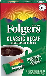 Folgers Classic Decaf Decaffeinated Instant Coffee Crystals, 6 Single Serve Packets (Pack of 12)