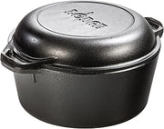 Lodge Cast Iron Double Dutch Oven, 2-in-1 Pot and Skillet Combo, 5 Quart