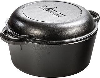 Lodge Cast Iron Double Dutch Oven, 2-in-1 Pot and Skillet Combo, 5 Quart
