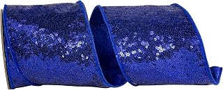 Reliant Ribbon Metallic Sequin Fantasy Deluxe Metallic Backed Wired Edge, Royal, 4 Inch, 5 Yards