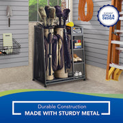Golf Bag & Golfing Equipment Heavy-Duty Metal Organizer Rack w/ 3 Storage Shelves by Suncast – 1 Pack, Metal, Black, Model GO3216