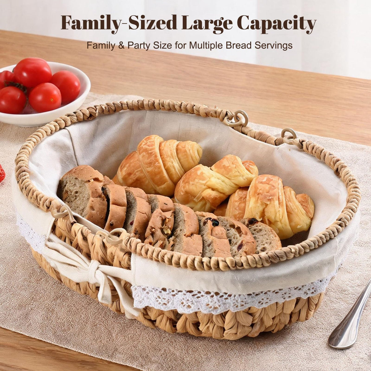 XPLI Bread Warmer Basket with Stone, Terracotta and Wicker, Rustic
