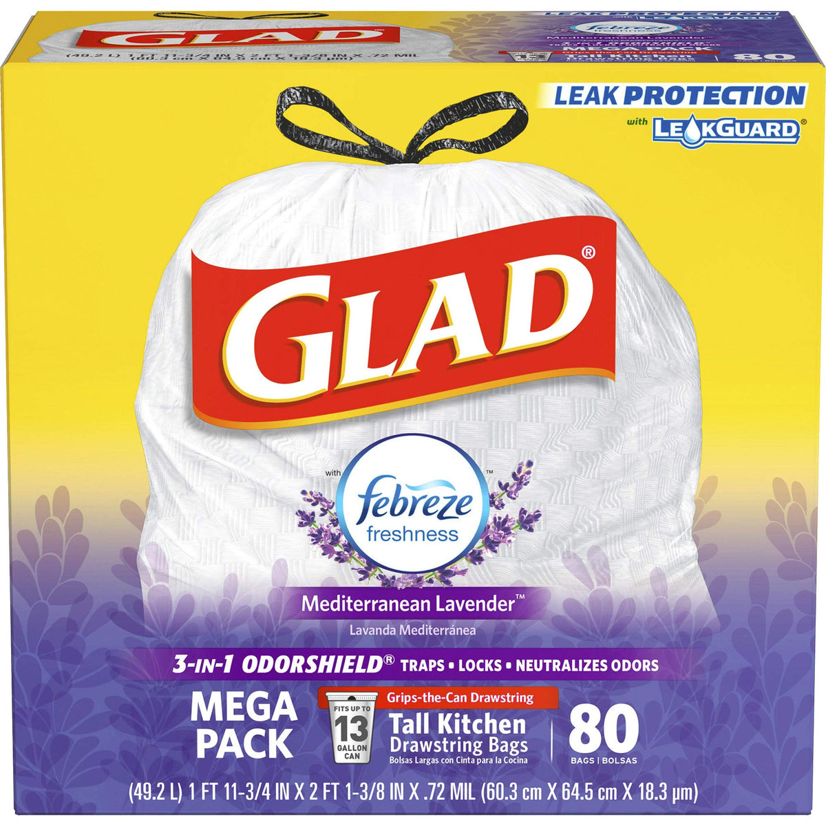 Glad White / 13 gallons / Lavender Trash Bags