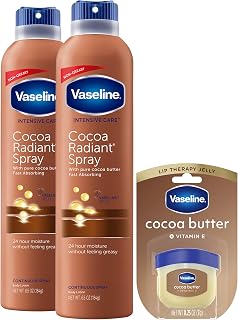 Vaseline Cocoa Radiant Spray Body Lotion 2-Pack + Mini Lip Therapy for Soft, Glowing Skin & Lips