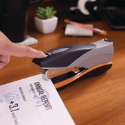 Stapler, 40 Sheet Capacity, Optima 40, Jam Free, Reduced Effort, Soft Grip, Metal, Orange and Gray (87845) by Swingline – Pack of 1, Plastic, Black/Silver, Model S7087845