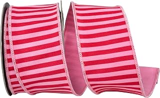 Reliant Ribbon Bar Striped Dupioni Deluxe Backed Wired Edge Ribbon, Pink/red