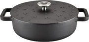 Farberware Disney Monochrome Pre Seasoned Cast Iron Shallow Casserole Pan with Lid, 3 Quart - Black