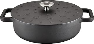 Farberware Disney Monochrome Pre Seasoned Cast Iron Shallow Casserole Pan with Lid, 3 Quart - Black