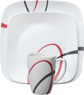 Corelle 16-Piece Square Dinner Set, Fine Lines