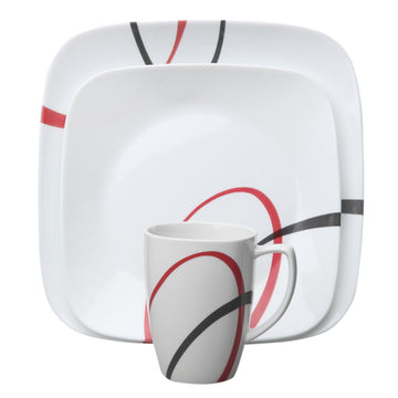 16-Piece Square Dinner Set by Corelle – Glass, Black, Model 1092926