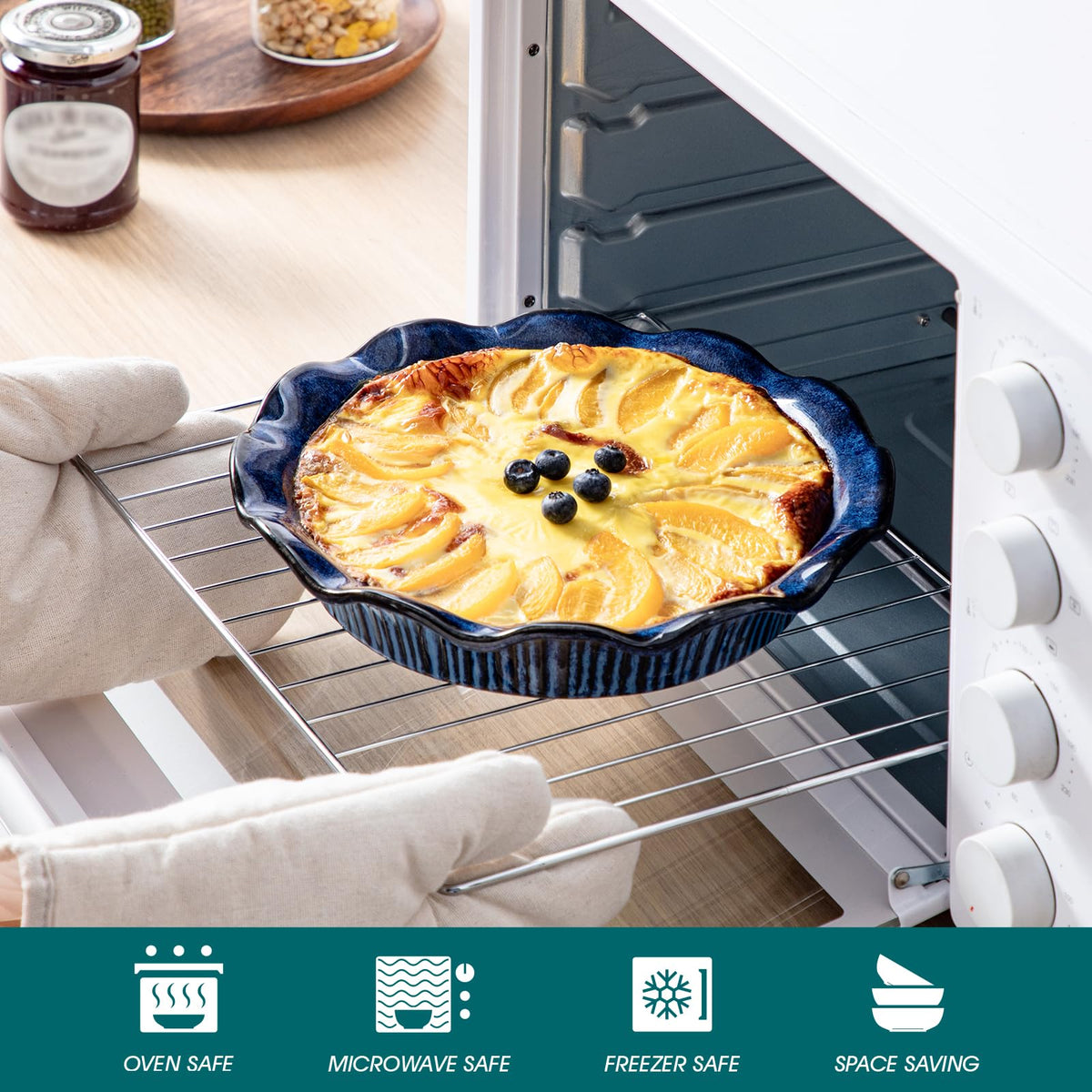 Vancasso Stoneware Pie Dish, 9 Inch Deep Ceramic Baker, Blue