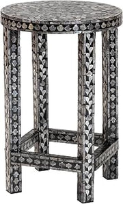 Elara Coastal Black and White Mother of Pearl Capiz Shell End Table