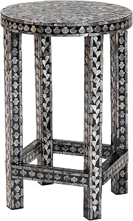 Elara Coastal Black and White Mother of Pearl Capiz Shell End Table