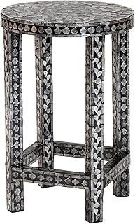 Elara Coastal Black and White Mother of Pearl Capiz Shell End Table