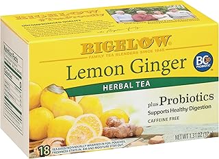 Bigelow Tea Tea Herb Plus Lemon Ginger (Caffeine Free), 18 Count | Caffeine Free Tea with Lemon and Ginger, 108 Total Tea Bags