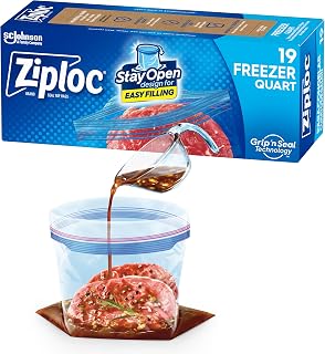 Ziploc Quart Food Storage Freezer Bags, New Stay Open Design with Stand-Up Bottom, Easy to Fill, 19 Count