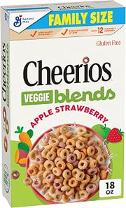 Cheerios Veggie Blends Breakfast Cereal, Apple Strawberry, Made with Fruits and Veggies, Family Size, 18 oz