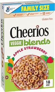 Cheerios Veggie Blends Breakfast Cereal, Apple Strawberry, Made with Fruits and Veggies, Family Size, 18 oz