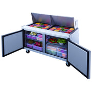 DSP60-24M-S2 14.3 cu. ft. 2-Door Commercial Food Prep Table Refrigerator with Mega Top by Dukers – 14.3 cubic_feet, Model 24 1/6 pan containers, 2 wire shelves, power cord