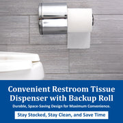 Chrome Covered Reserve Roll Tissue Dispenser by San Jamar – 2 Roll Capacity, Stainless Steel, Chrome, Model R1500XC