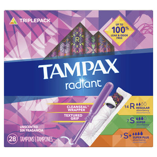 Tampons Trio Pack Regular/Super/Super Plus Absorbency by Tampax – 28 Count, Model Radiant