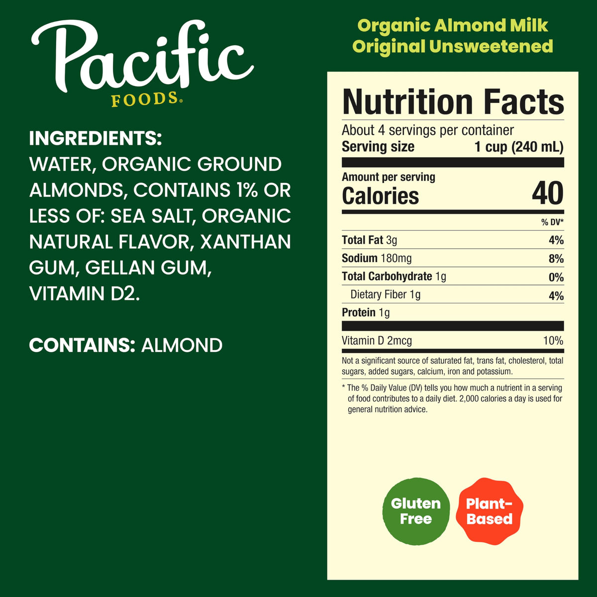 Pacific Foods Almond / 32 Fl Oz (Pack of 6) / No Color Almond Milk