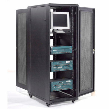 37U Network Server Data Rack Enclosure Cabinet with Vented Doors by Global Industrial – 36"L x 24"W x 72"H, Alloy Steel, Black, Model 239116