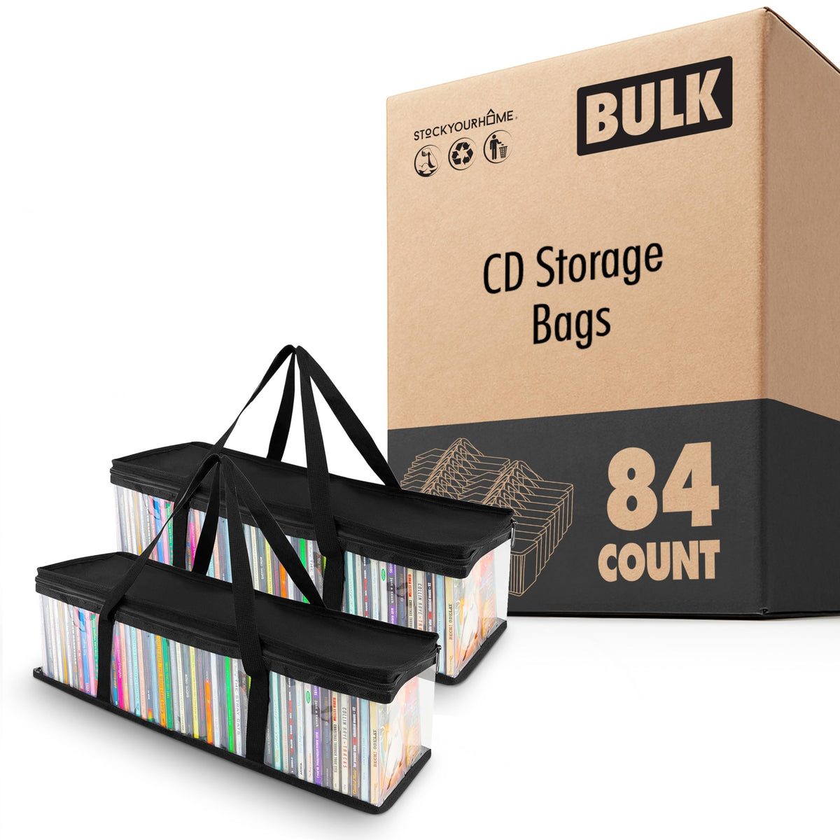 CD Storage Bags (84 Pack) - Transparent PVC Media Storage - Water Resistant CD Holder Case with Handles - Clear Plastic Carrying Game Bag Storage for CDs by Stock Your Home –