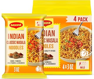 Maggi Indian Classic Masala Noodles 4-Pack | 3-minute Indian noodles; mildly spicy; vegetarian; halal; kosher; 4 pack