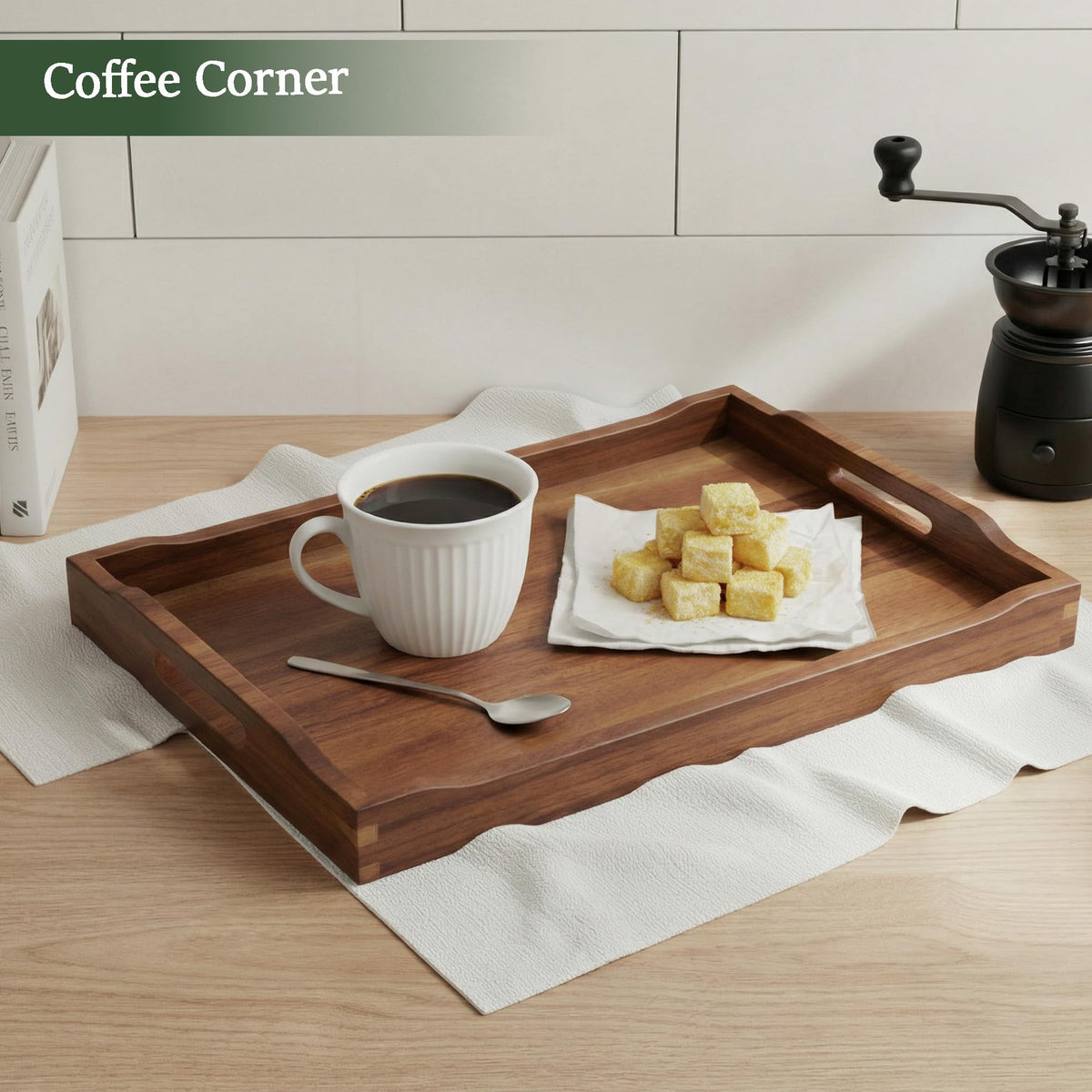 Plusinthebox Acacia Wood Serving Tray, 16.9 x 12 Inch, Natural