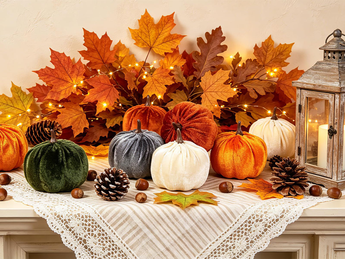 Super Holiday Velvet Pumpkins, 15 Pack, Assorted Autumn Colors