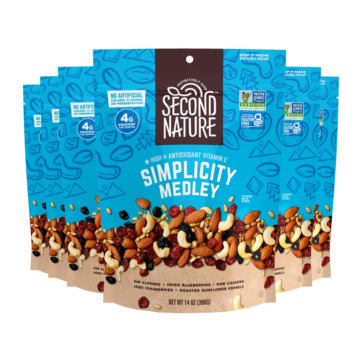 Second Nature Simplicity Medley / 14 Ounce (Pack of 6) / Medium Pouch Snack & Trail Mixes