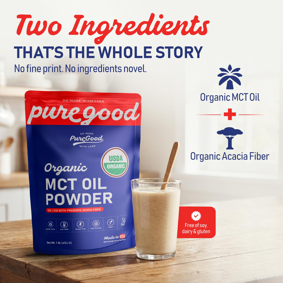 Organic MCT Oil Powder with Prebiotic Fiber (2 Pack) by PureGood – 8 Ounce (Pack of 2), Blue, Pack of 2