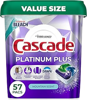 Cascade Platinum Plus Dishwasher Pods, Dishwasher Detergent, Dish Detergent Soap, Mountain, 57 Count