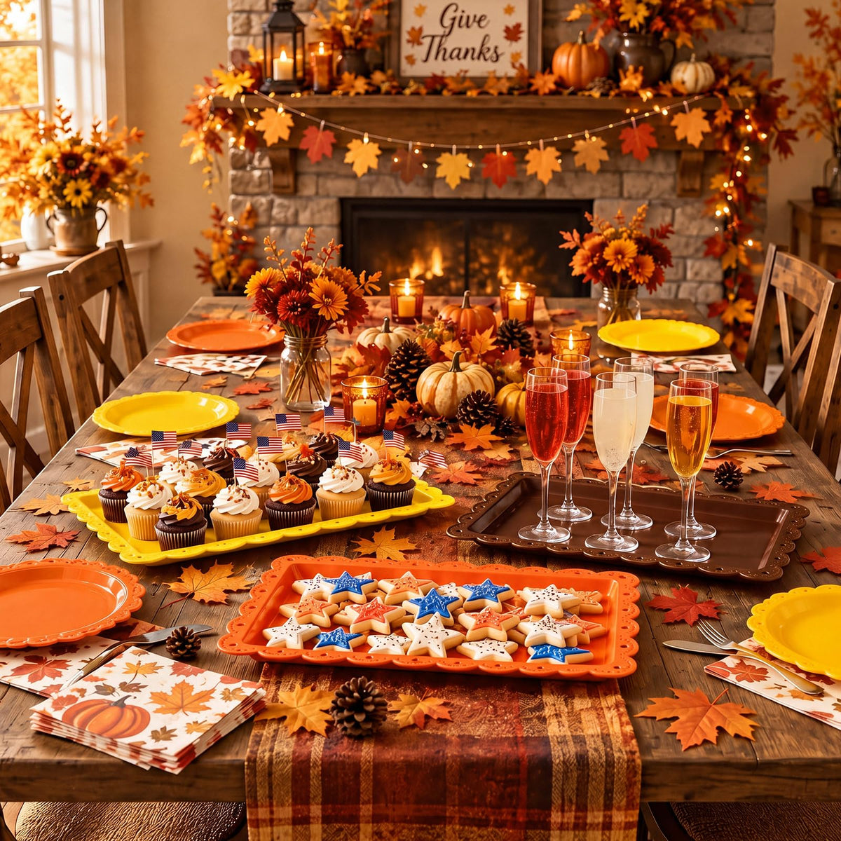 Meanplan Plastic Serving Trays, 14.4 x 9.3 Inches, Set of 12 in Fall Colors