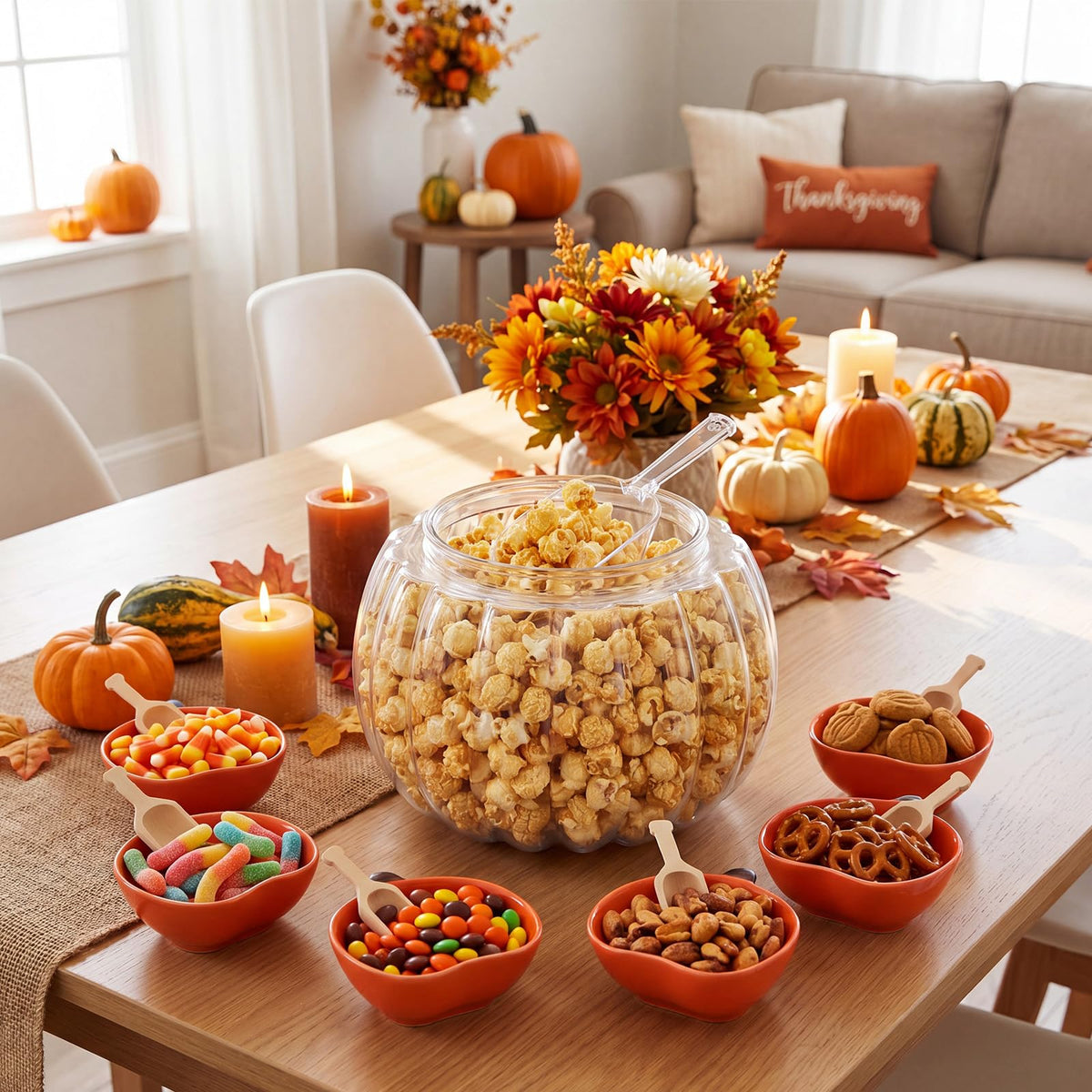 Potchen Pumpkin Ceramic Candy Jar Set, 14 Piece Halloween Serving Kit, Orange