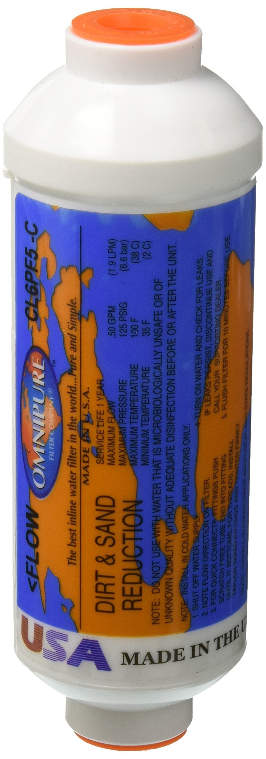 CL6PF5-C Sediment Inline Water Filter by Omnipure – Single Unit, Plastic, White, Model OMNIPURE-CL6PF5-C