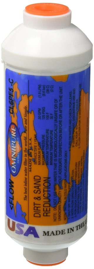 CL6PF5-C Sediment Inline Water Filter by Omnipure – Single Unit, Plastic, White, Model OMNIPURE-CL6PF5-C