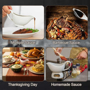 Acellegic Ceramic Gravy Boat Set, 18 oz Capacity, White