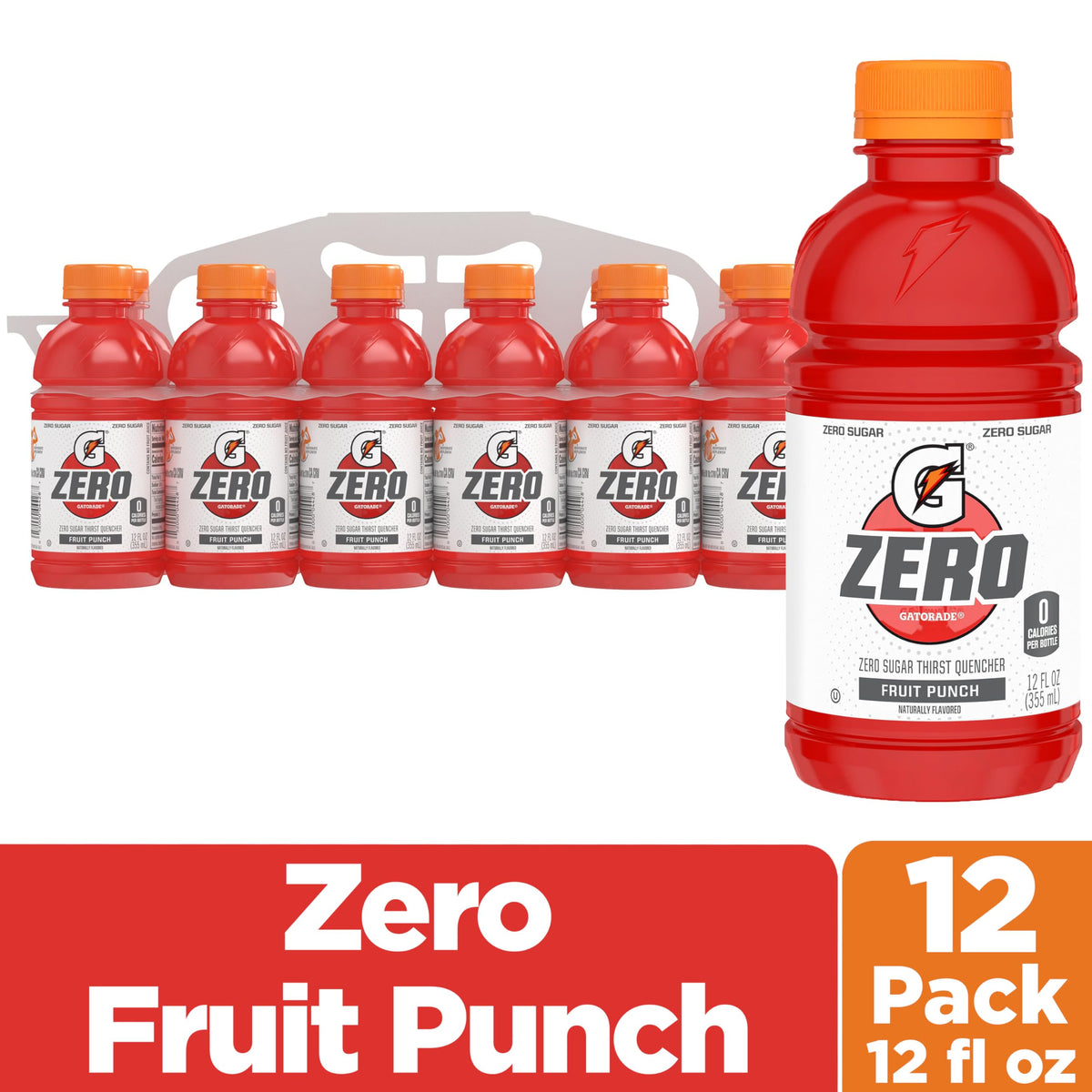 Gatorade Zero Sugar - Fruit Punch / 12 Fl Oz (Pack of 12) / red Sports Drinks