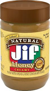 Jif Natural Creamy Peanut Butter | With Honey | 16 Ounces | 80% Peanuts | Pack of 5