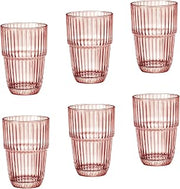 Bormioli Rocco Barshine 12.88 oz. Long Drink Stackable Tempered Drinking Glasses, Set of 6, Peach