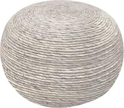 Starlight Canyon Home Wool-Upholstered Pouf with Modern Woven Texture, Small Ottoman Footstool and Foot Rest for Bedroom or Dorm, Silver