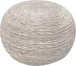 Starlight Canyon Home Wool-Upholstered Pouf with Modern Woven Texture, Small Ottoman Footstool and Foot Rest for Bedroom or Dorm, Silver