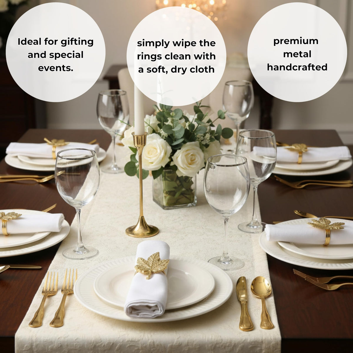 Cleentable Leaf Napkin Rings, Set of 12, Antique Gold
