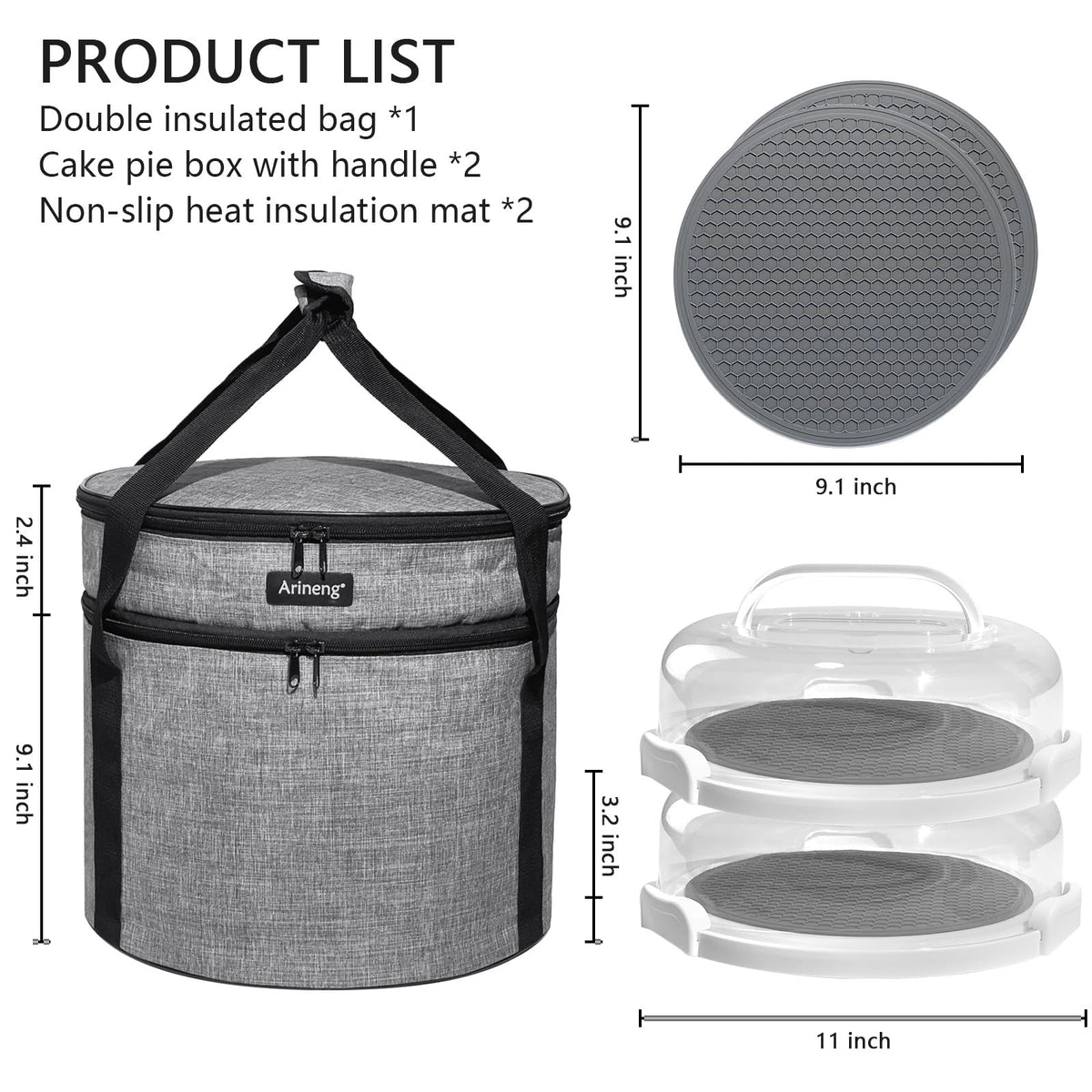 Arineng Pie Carrier Set, 10 Inch, Gray